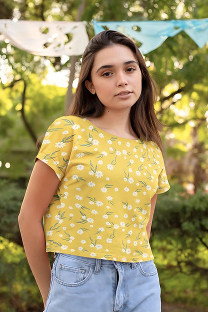 Yellow floral crop top