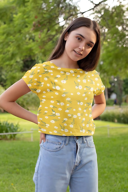 Yellow floral crop top