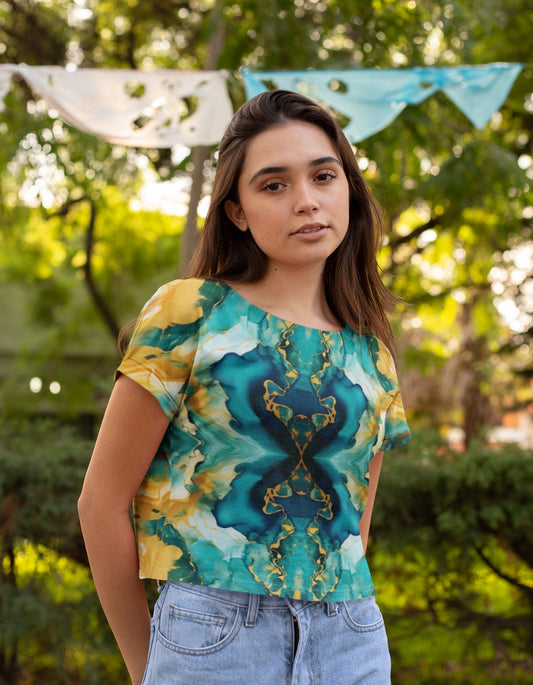 Gold Alcohol Ink Printed Crop Top