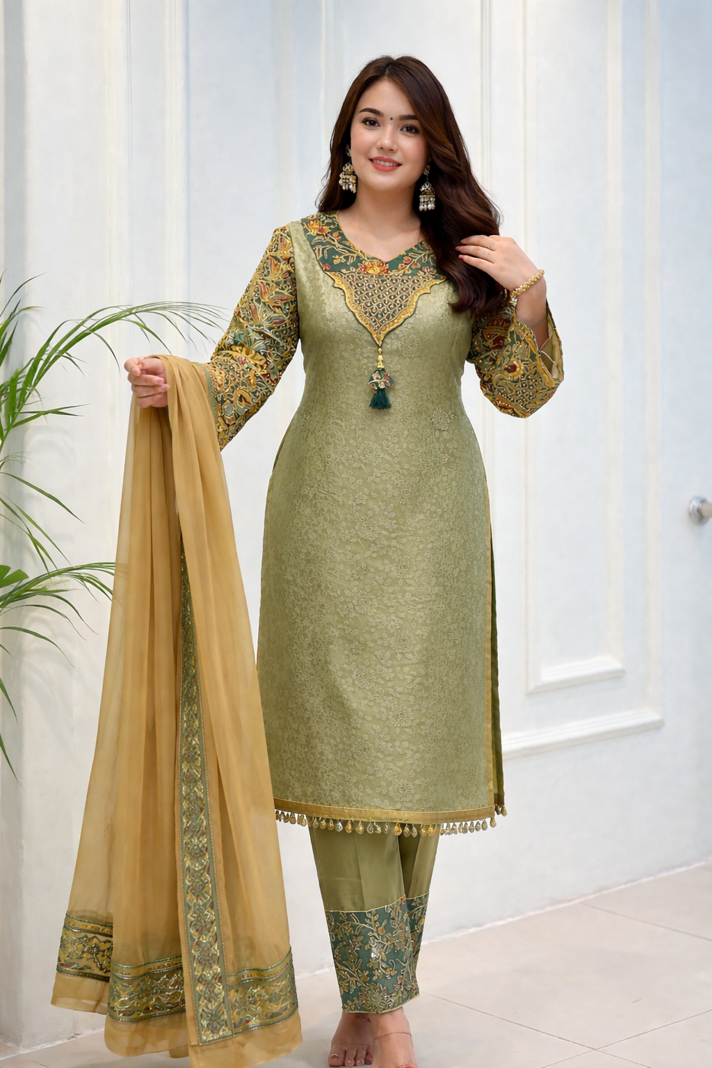 Elegant Rich Multicolor Embroidery Kurti Suit With Dupatta